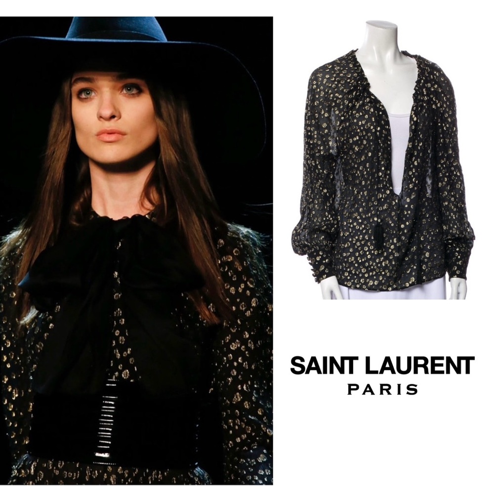Saint Laurent Gold + Black Blouse Silk Lame 2013